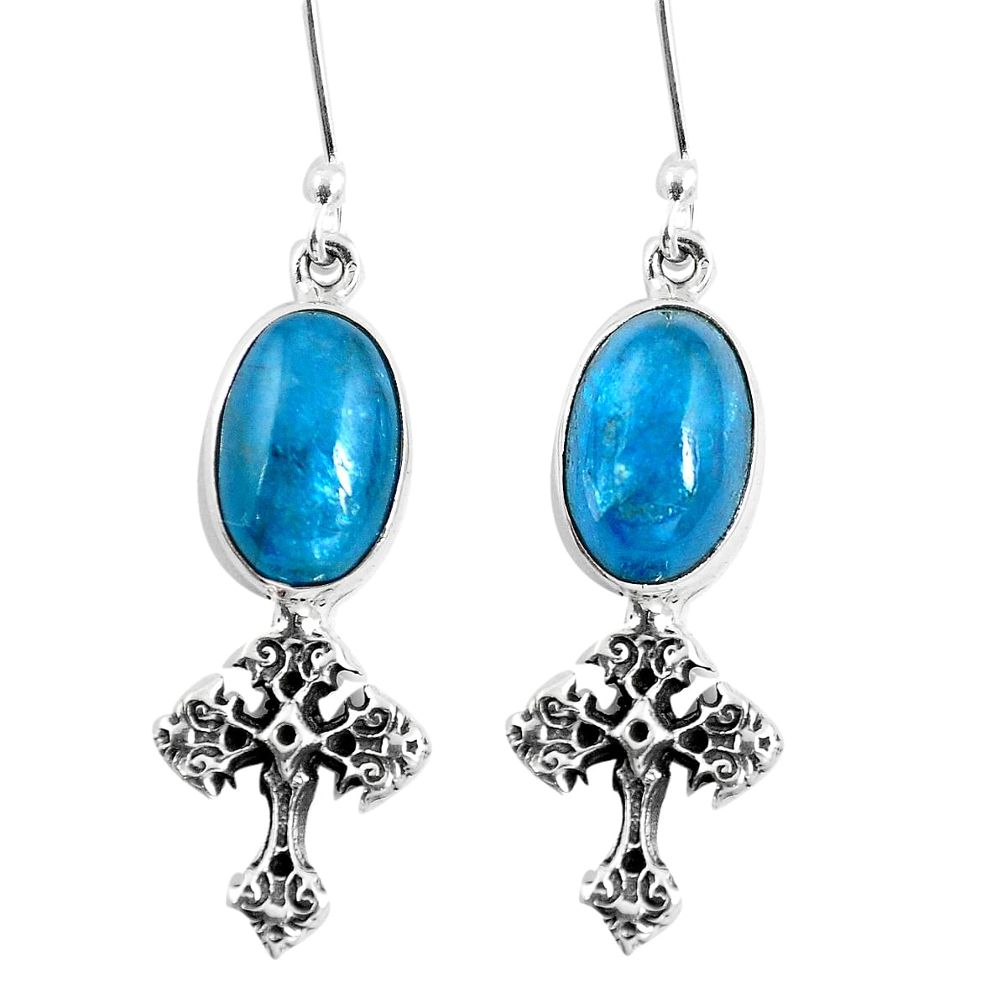 925 silver natural blue apatite (madagascar) holy cross earrings jewelry m74210