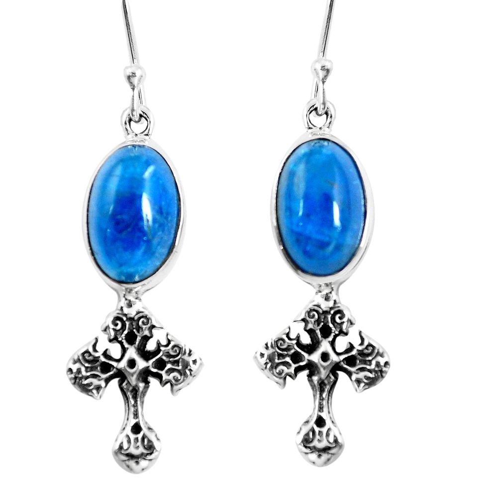 Natural blue apatite (madagascar) 925 silver holy cross earrings m74211