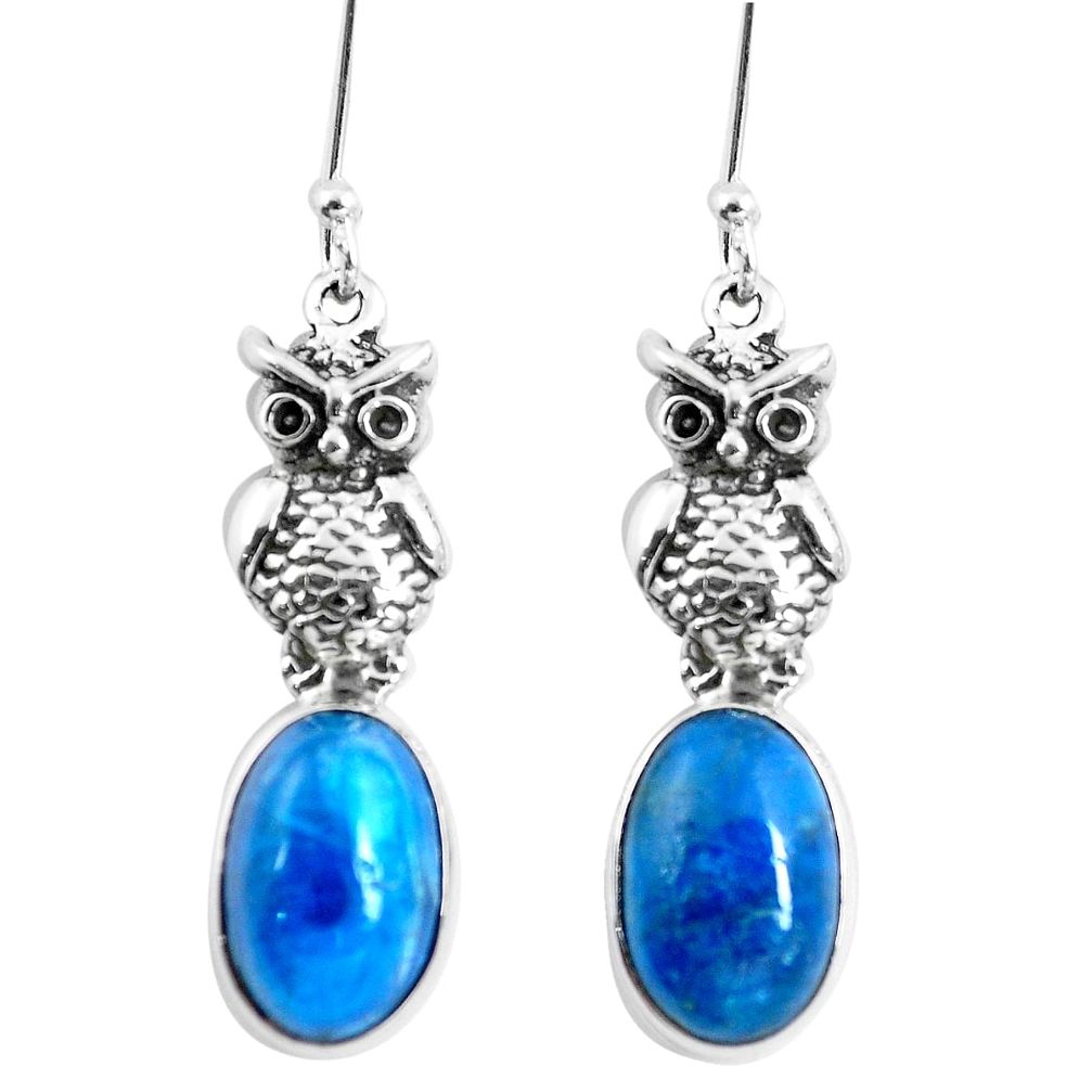 Natural blue apatite (madagascar) 925 silver owl earrings jewelry m74213