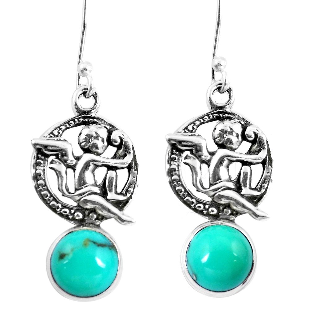 Natural green kingman turquoise 925 silver cupid angel wings earrings m74215