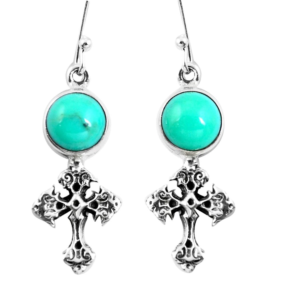 Natural green kingman turquoise 925 silver holy cross earrings m74217