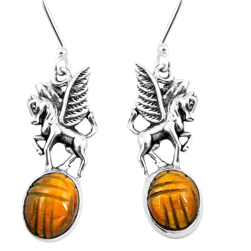 Natural brown tiger's eye 925 sterling silver unicorn earrings m74228