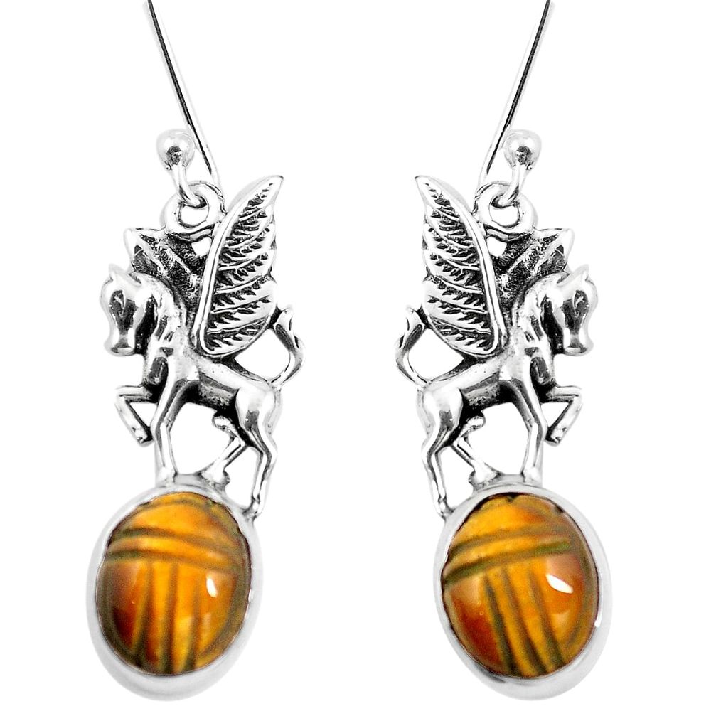 Natural brown tiger's eye 925 sterling silver unicorn earrings m74232