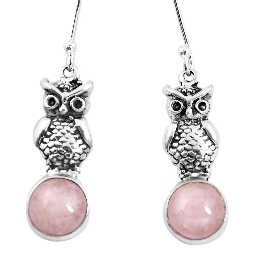 Natural pink morganite 925 sterling silver owl earrings jewelry m74233