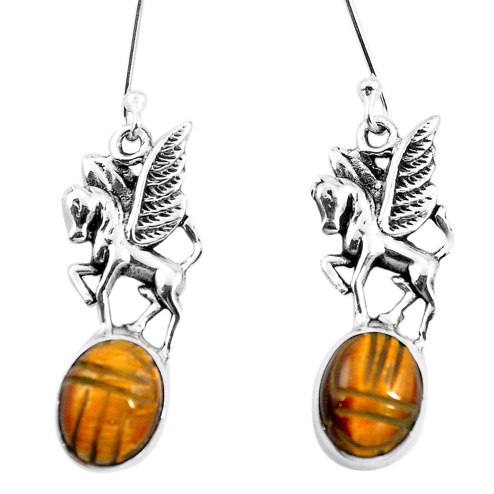 Natural brown tiger's eye 925 sterling silver unicorn earrings m74234