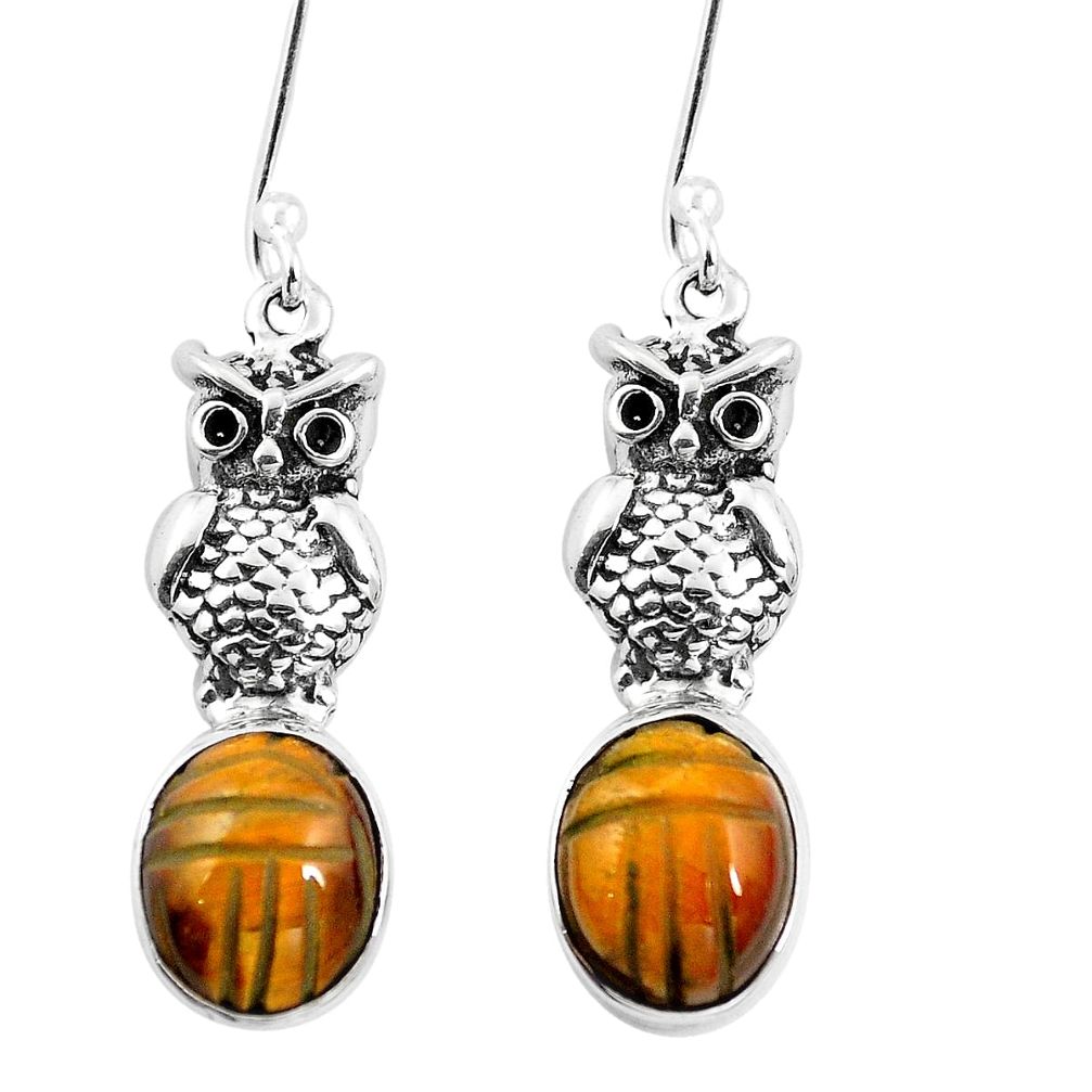 925 sterling silver natural brown tiger's eye owl earrings jewelry m74235