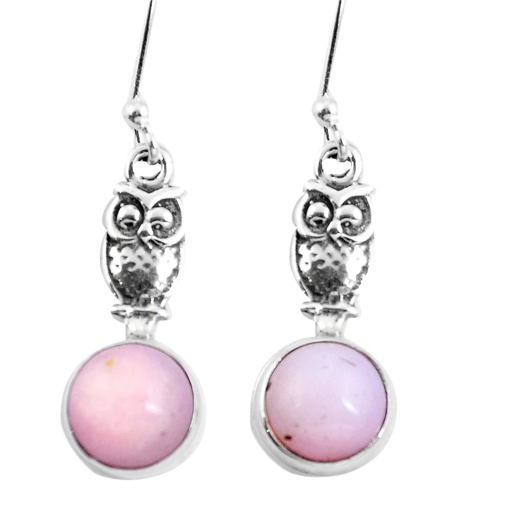 Natural pink opal 925 sterling silver owl earrings jewelry m74250