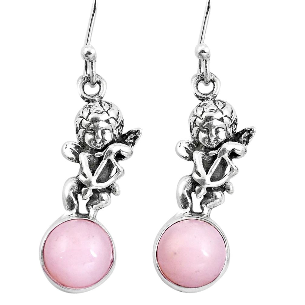 Natural pink opal 925 sterling silver cupid angel wings earrings m74252