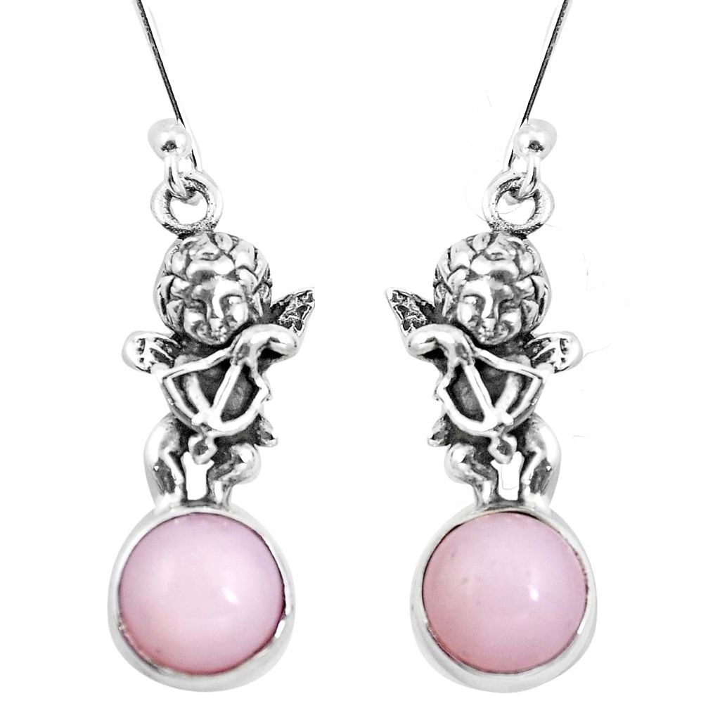 Natural pink opal 925 sterling silver cupid angel wings earrings m74253