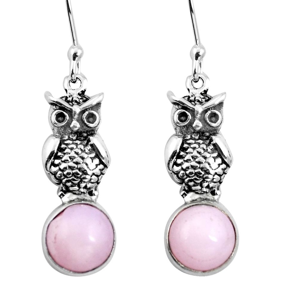 Natural pink opal 925 sterling silver owl earrings jewelry m74254