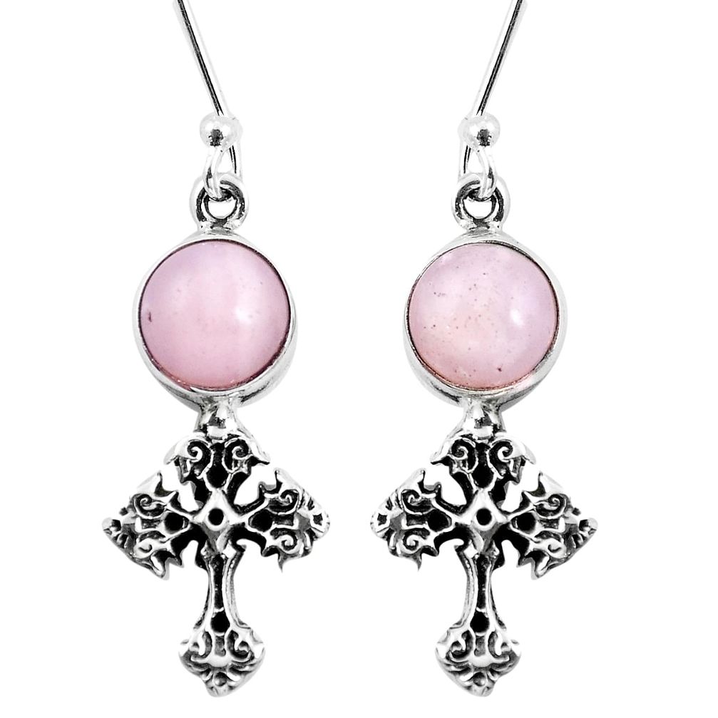 Natural pink opal 925 sterling silver holy cross earrings jewelry m74259