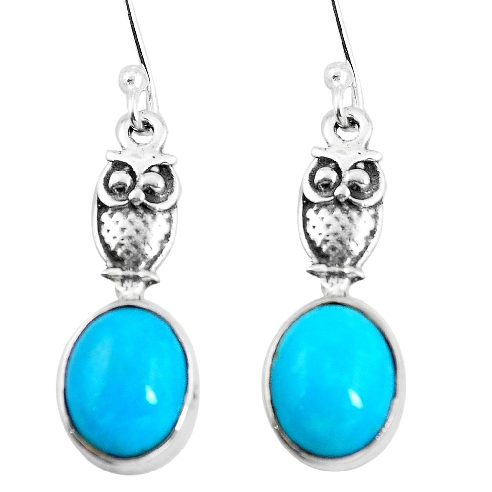 Blue sleeping beauty turquoise 925 sterling silver owl earrings m74263
