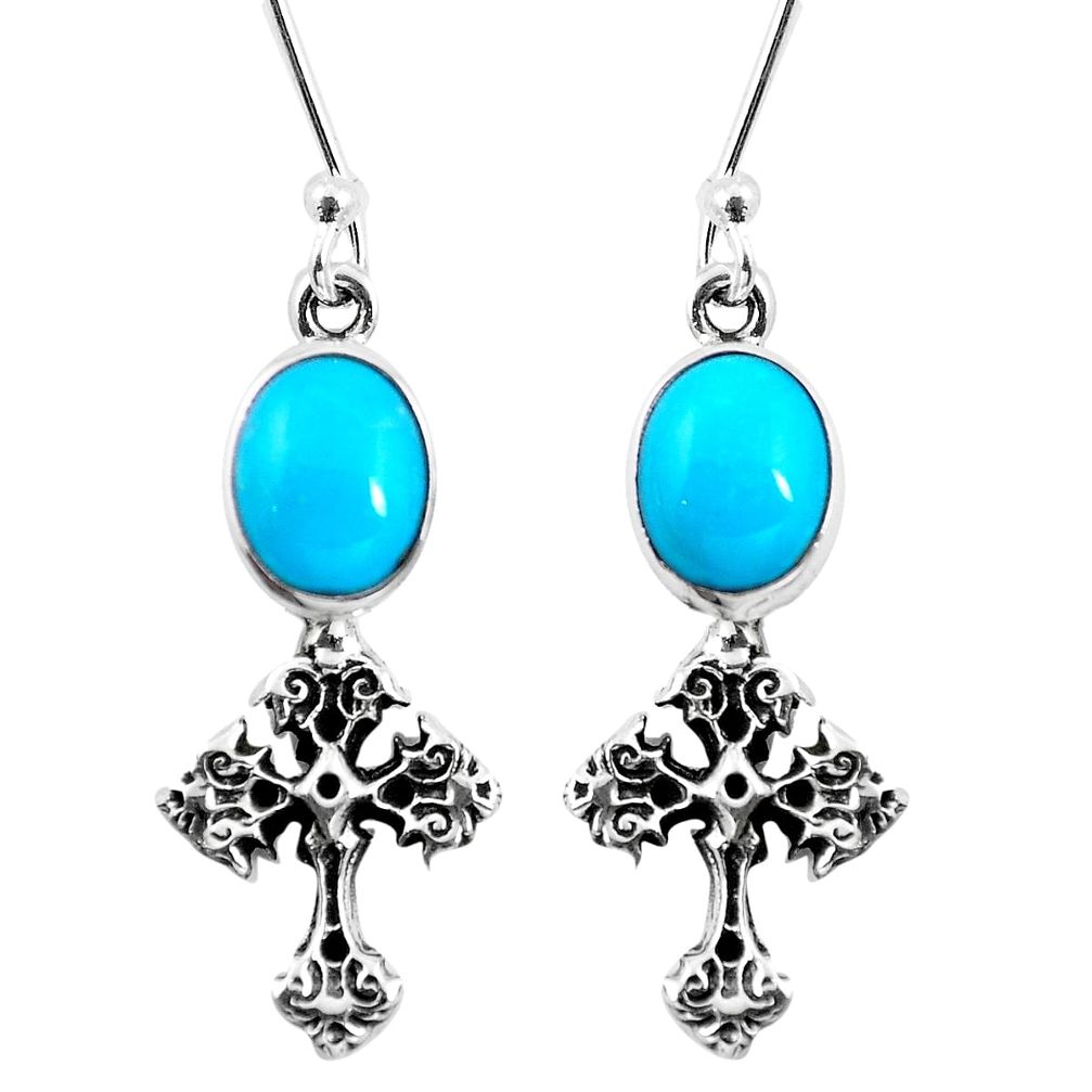 Blue sleeping beauty turquoise 925 silver holy cross earrings jewelry m74266