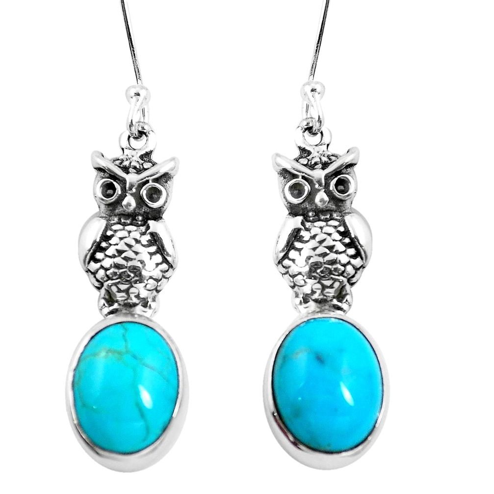 Blue sleeping beauty turquoise 925 sterling silver owl earrings m74269