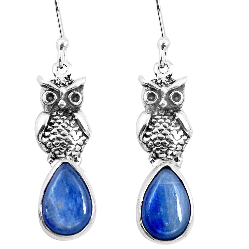 Natural blue kyanite 925 sterling silver owl earrings jewelry m74277