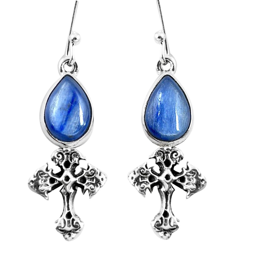 925 sterling silver natural blue kyanite holy cross earrings jewelry m74278