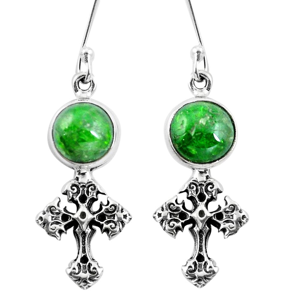 Natural green chrome diopside 925 silver holy cross earrings m74279
