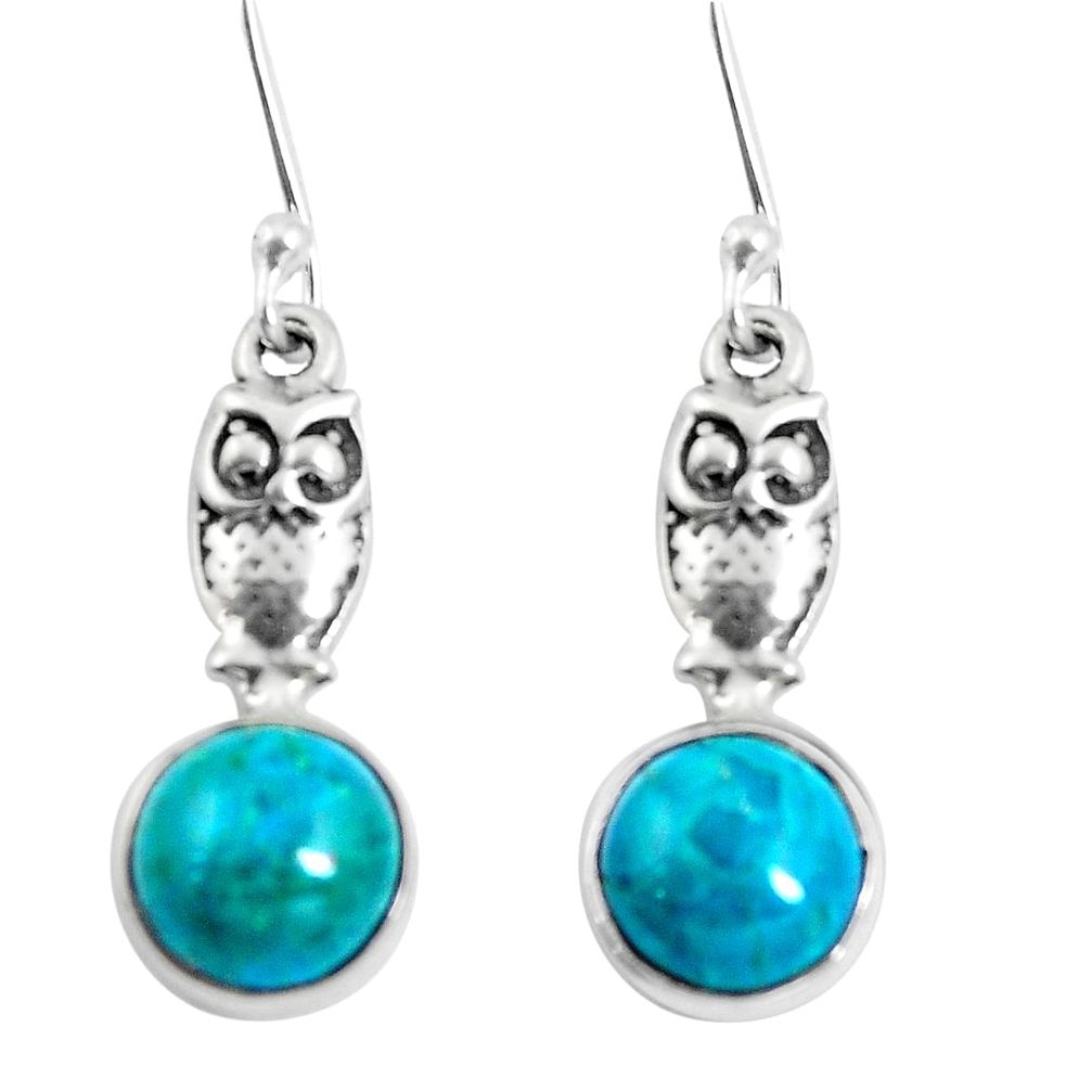 Natural green chrysocolla 925 sterling silver owl earrings m74282