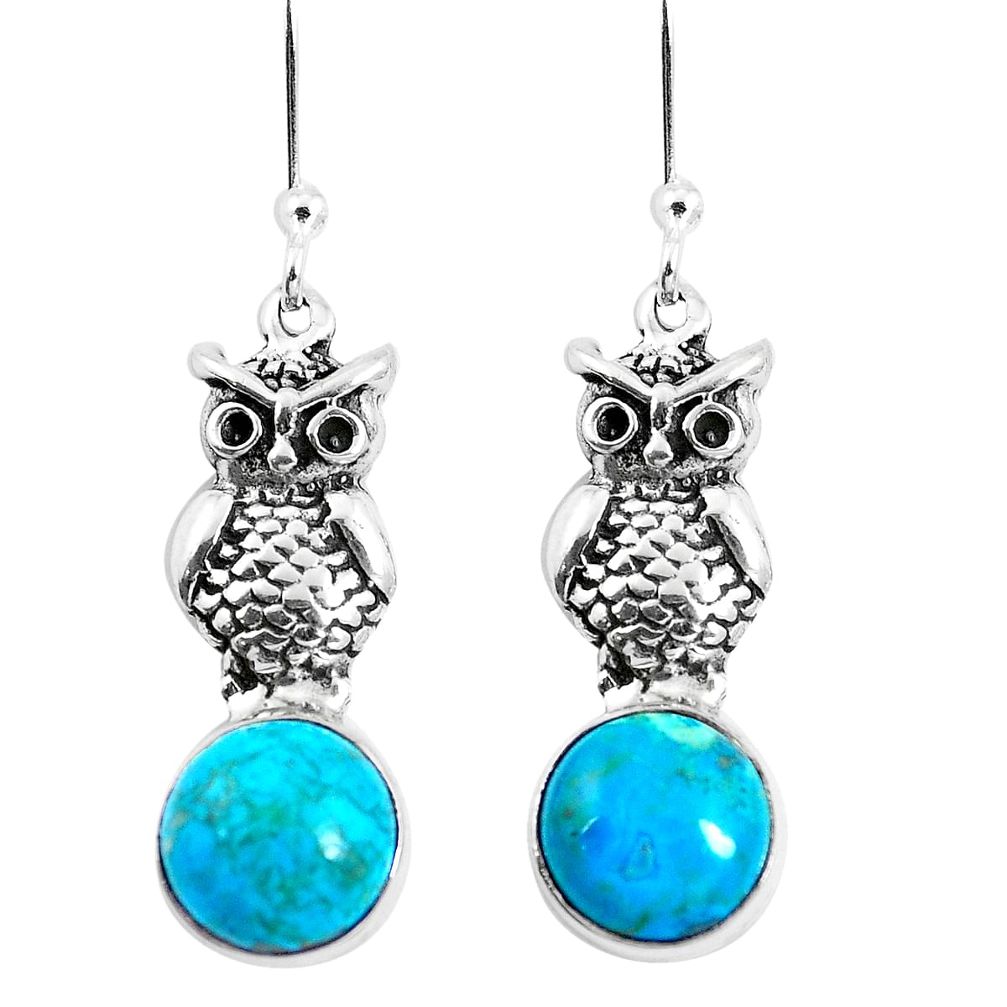 Natural green chrysocolla 925 sterling silver owl earrings m74289