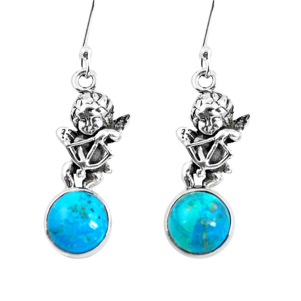 925 silver natural green chrysocolla cupid angel wings earrings jewelry m74290