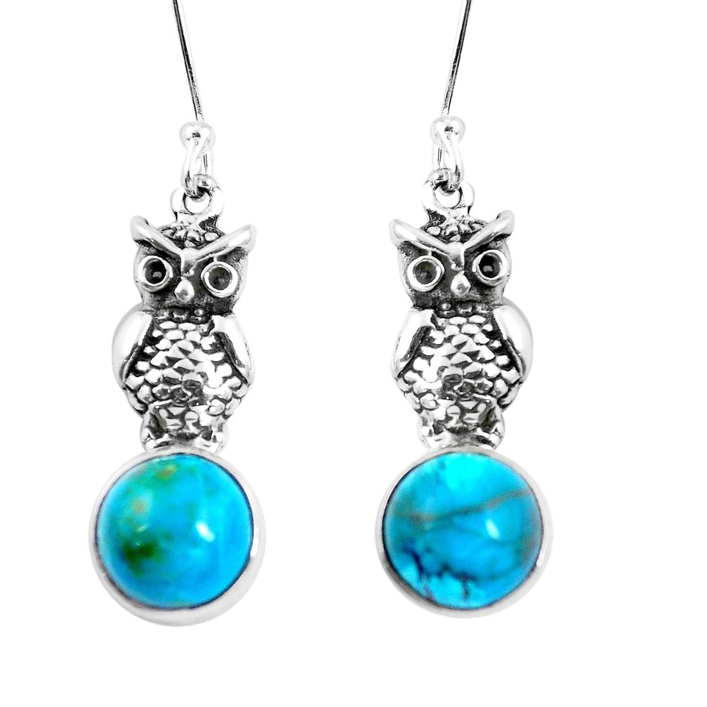 Natural green chrysocolla 925 sterling silver owl earrings m74293