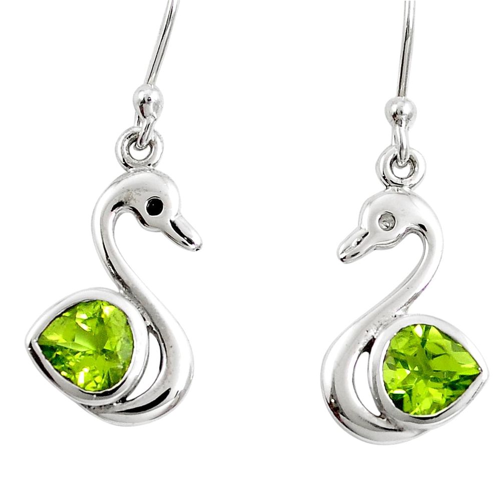 Natural green peridot 925 silver dangle flamingo charm earrings jewelry m74473