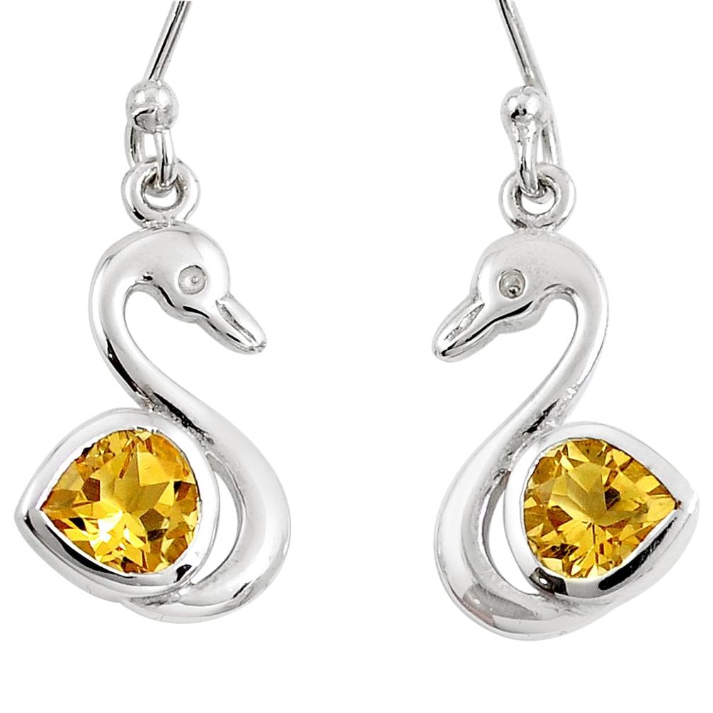 925 silver natural yellow citrine dangle flamingo charm earrings m74479