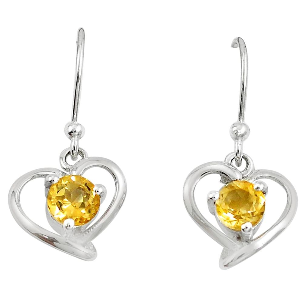 Natural yellow citrine 925 sterling silver dangle heart earrings m74493