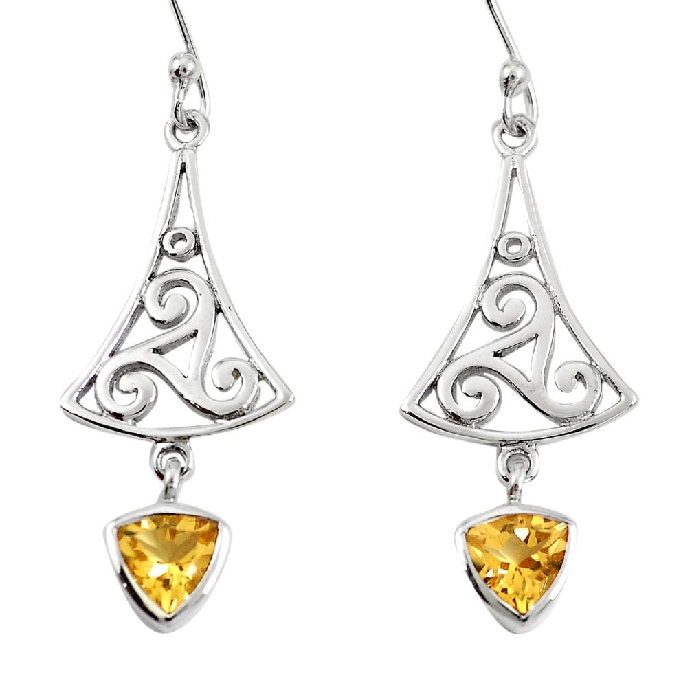 Natural yellow citrine 925 sterling silver dangle earrings m74795