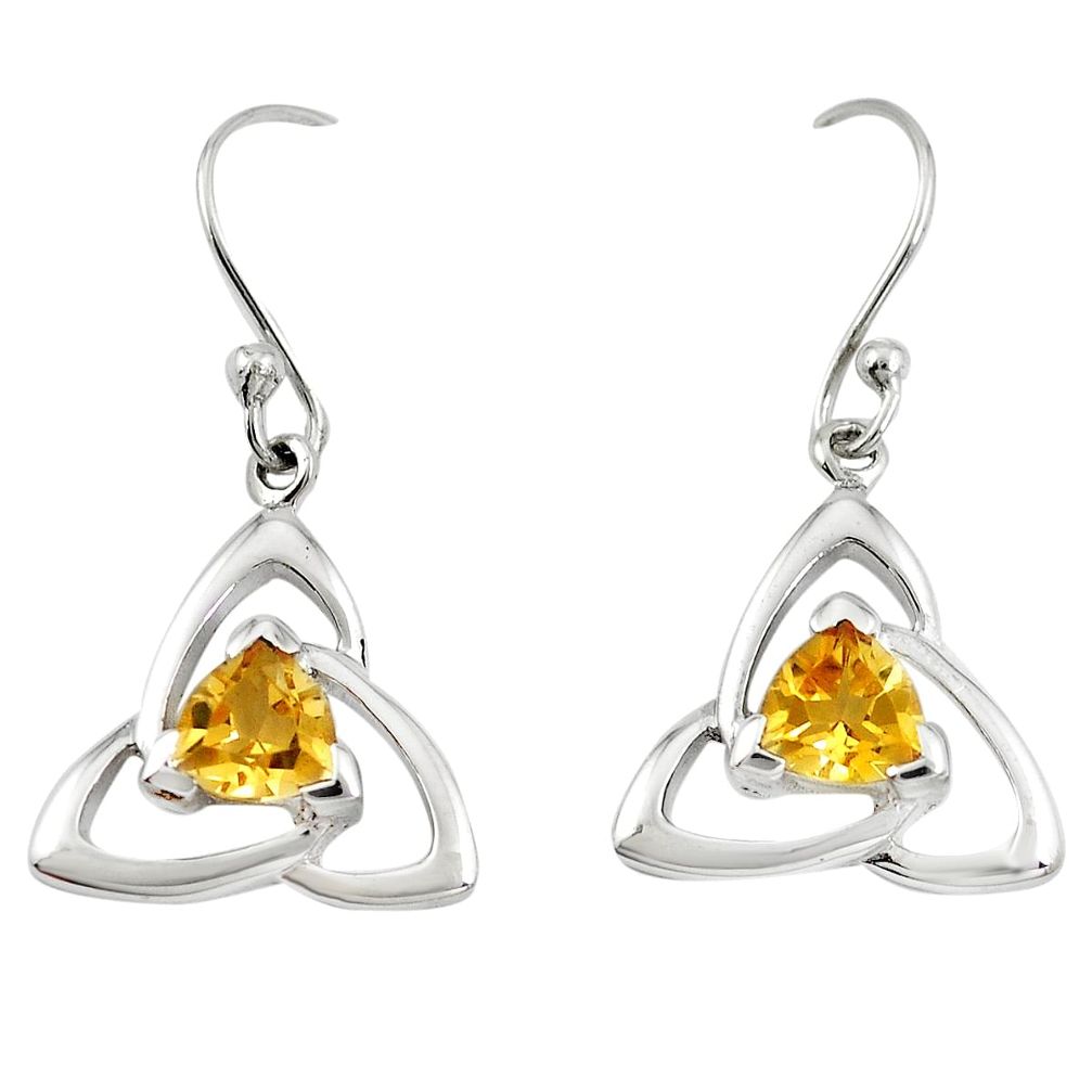 Natural yellow citrine 925 sterling silver dangle earrings m74836