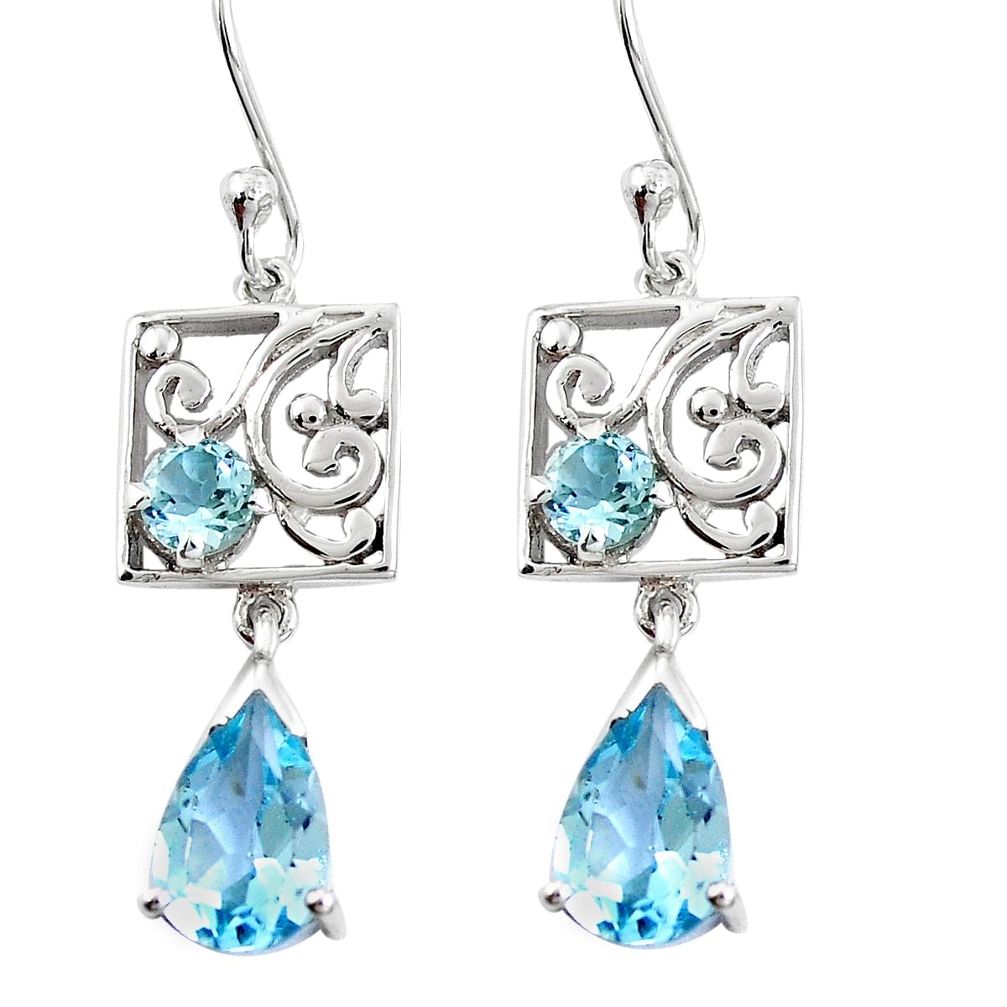 5.45cts natural blue topaz 925 sterling silver earrings jewelry m74869