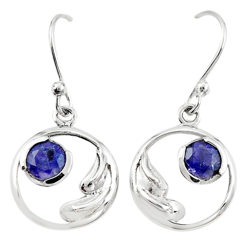 Natural blue iolite 925 sterling silver dangle earrings jewelry m74891