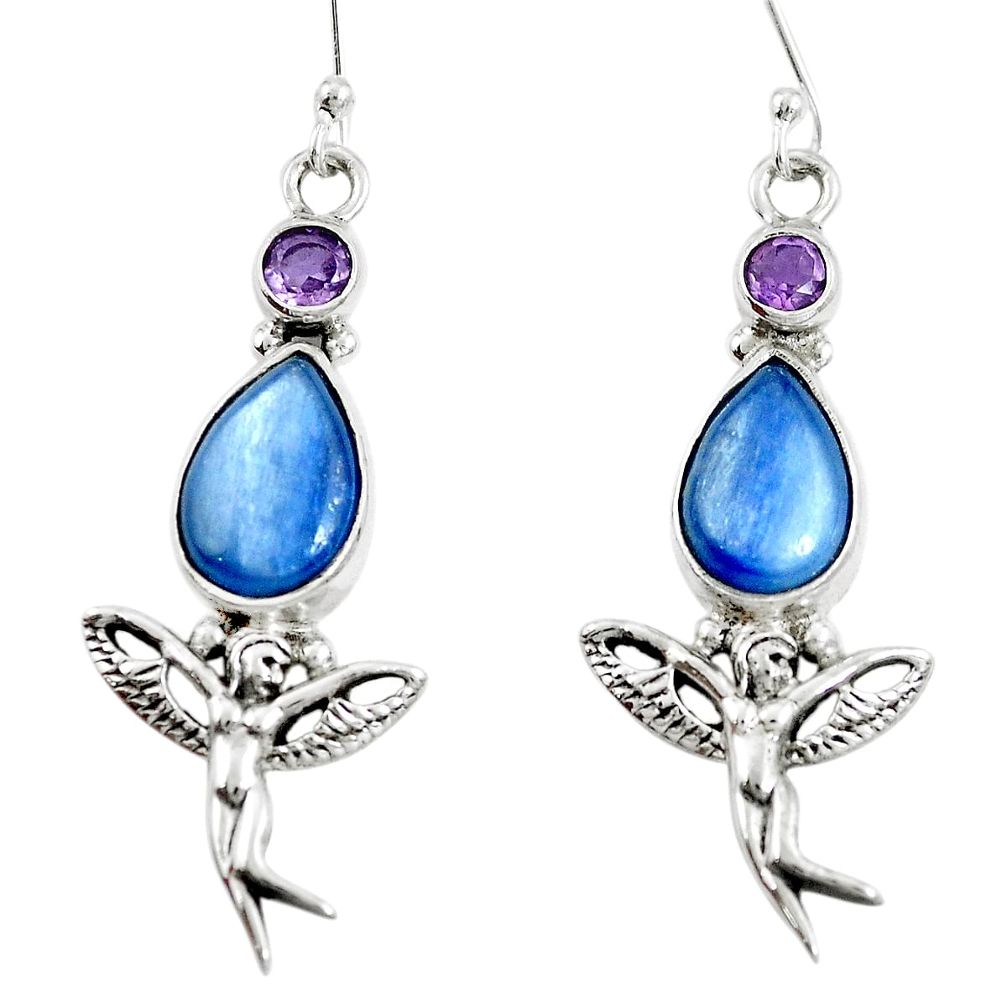 Natural blue kyanite 925 silver angel wings fairy earrings jewelry m75041