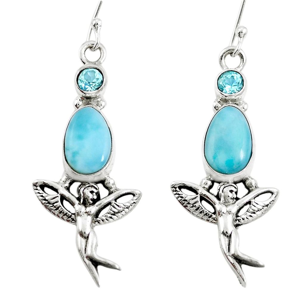 Natural blue larimar topaz 925 silver angel wings fairy earrings m75043