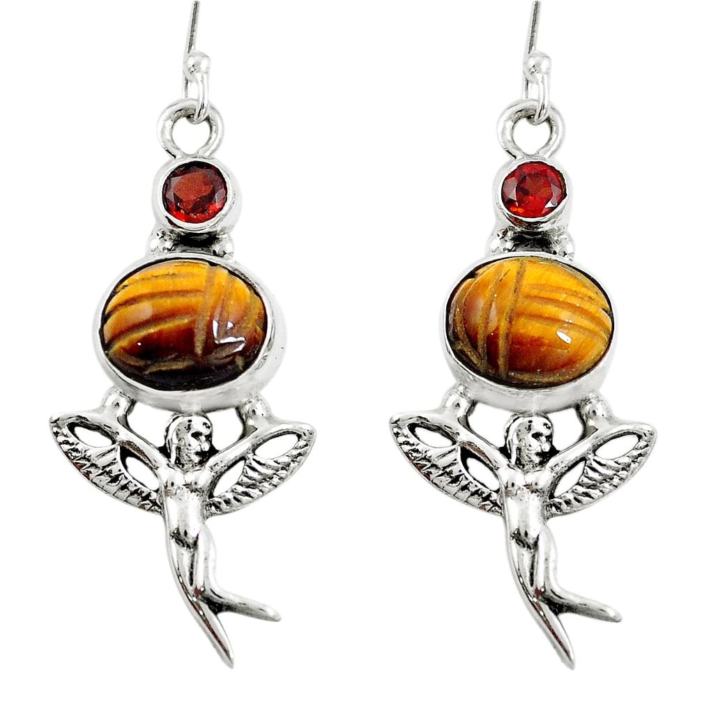 925 silver natural brown tiger's eye angel wings fairy earrings jewelry m75045