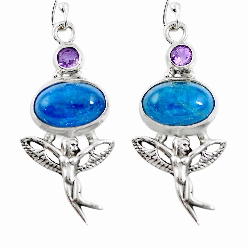 Natural blue apatite (madagascar) 925 silver angel wings fairy earrings m75048