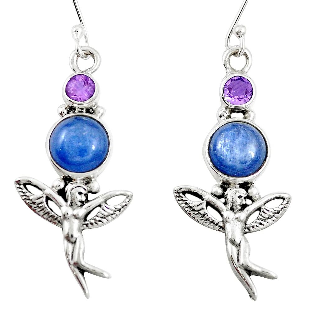 Natural blue kyanite 925 sterling silver angel wings fairy earrings m75051