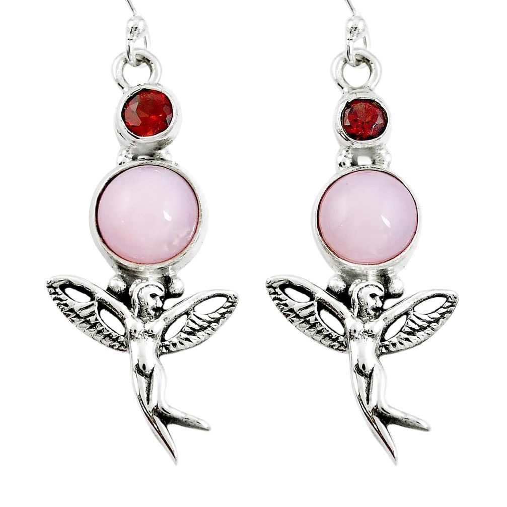 Natural pink opal garnet 925 silver angel wings fairy earrings m75053