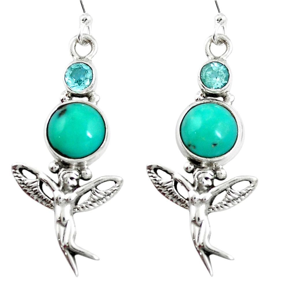 Natural green kingman turquoise 925 silver angel wings fairy earrings m75057