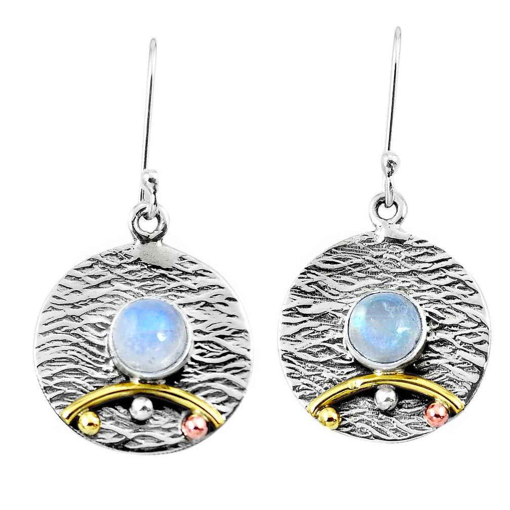 Natural rainbow moonstone 925 silver two tone dangle earrings m75482