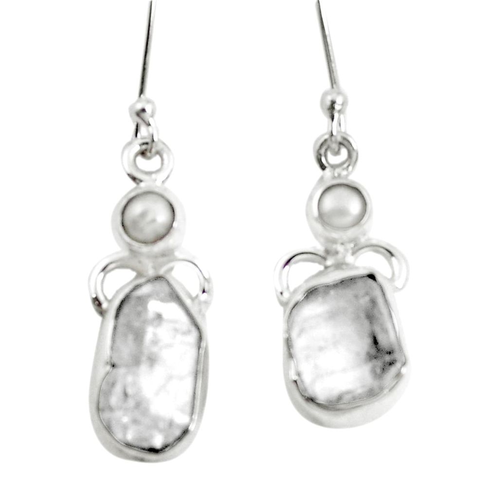 Natural white herkimer diamond pearl 925 silver dangle earrings m75578