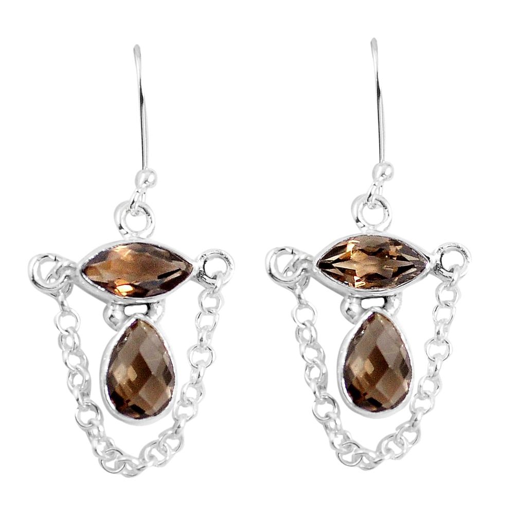 Brown smoky topaz 925 sterling silver dangle earrings jewelry m76229