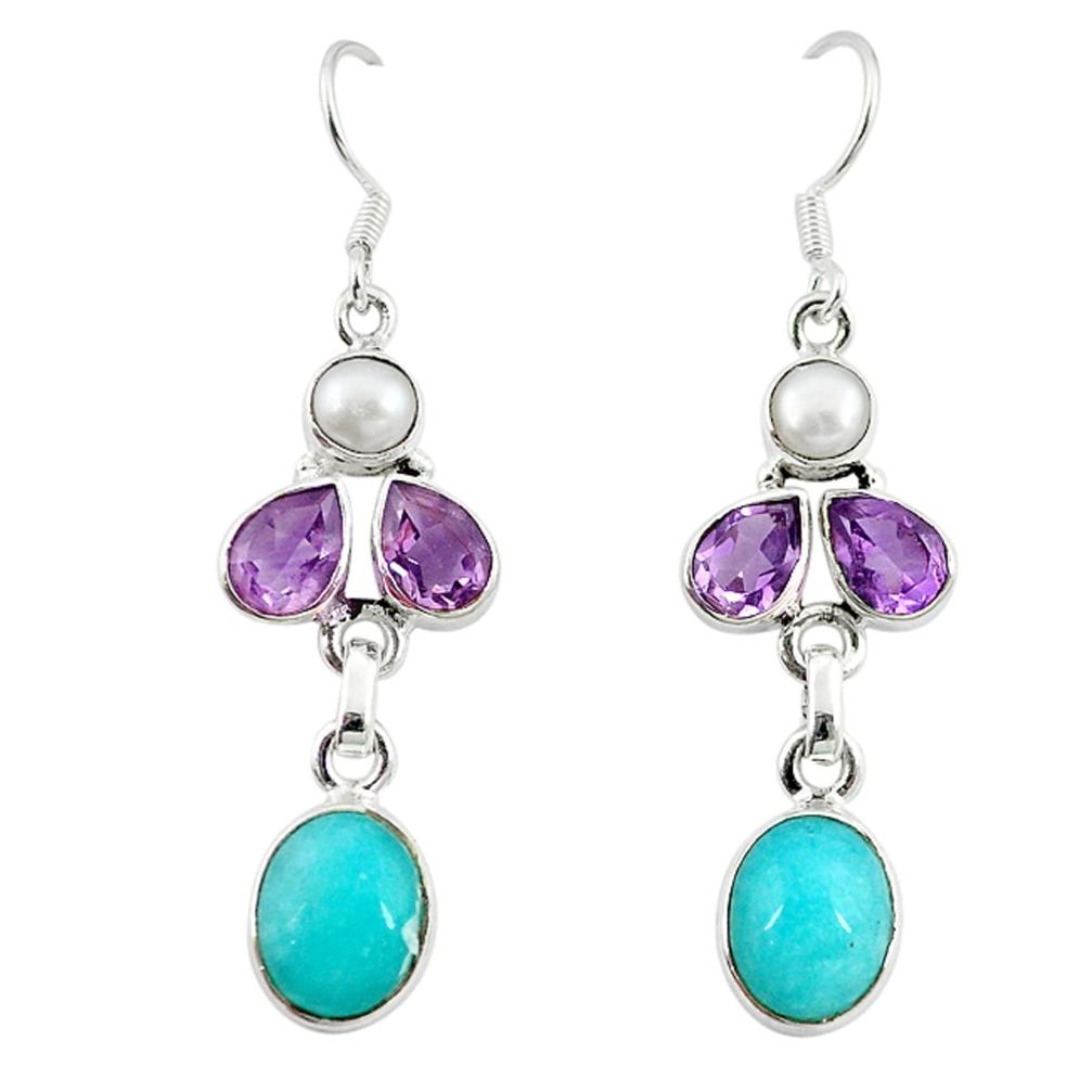 925 silver natural green peruvian amazonite amethyst earrings jewelry m7664