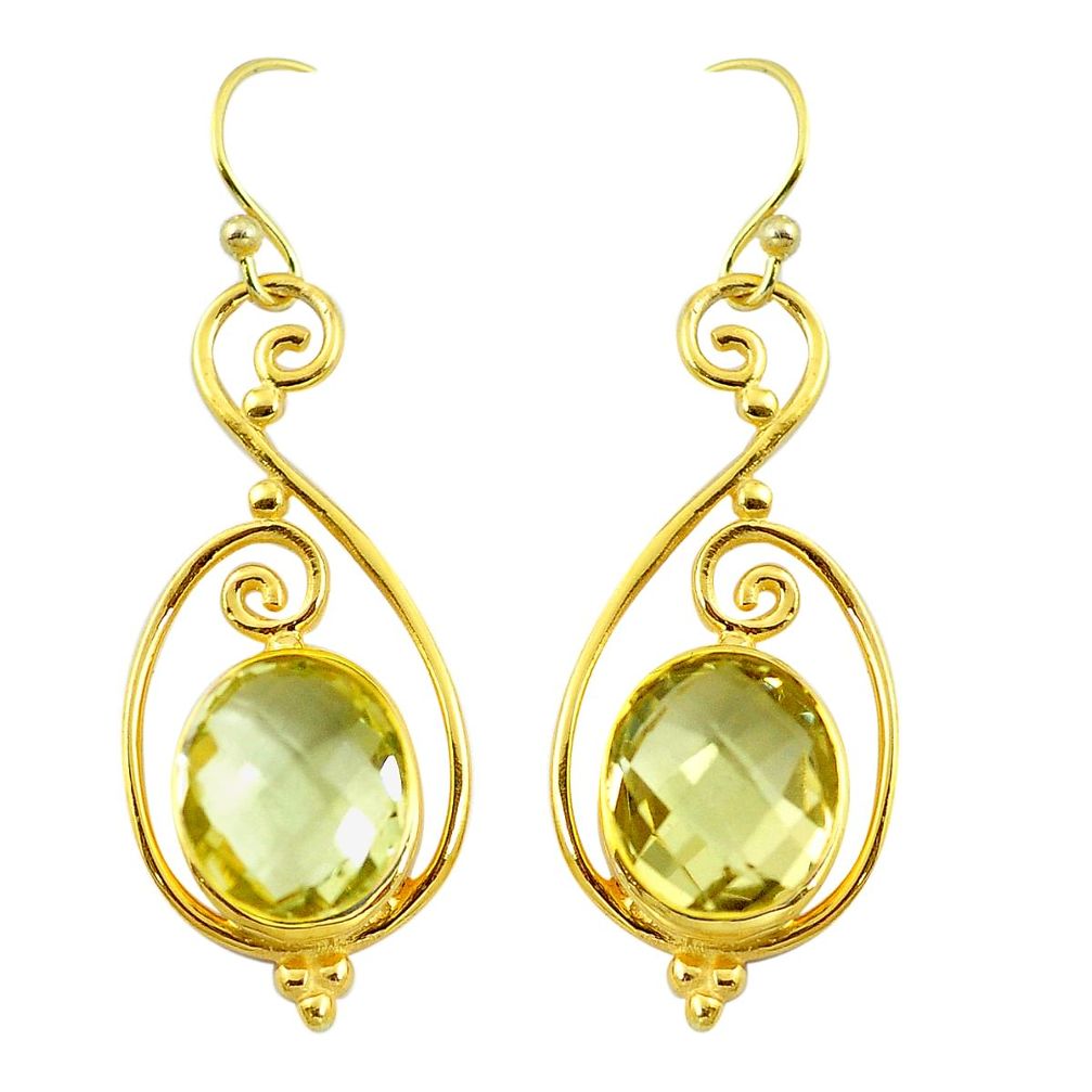 Natural green amethyst 925 silver 14k gold dangle earrings m77021