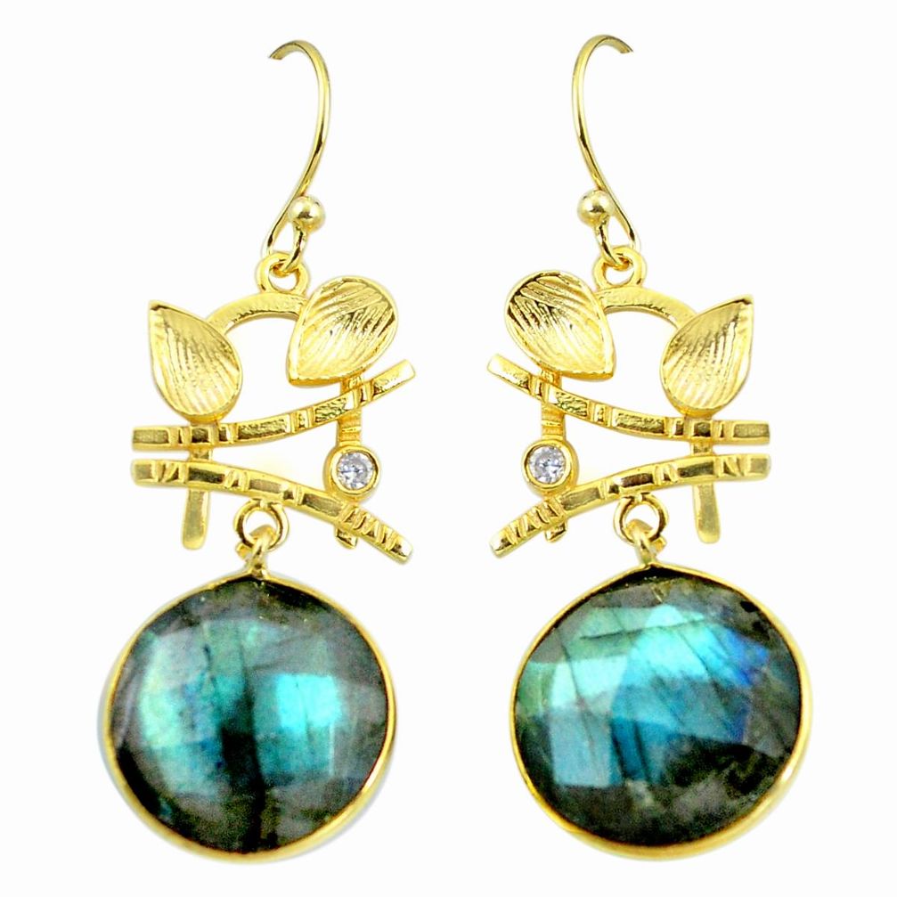 Natural blue labradorite 925 silver 14k gold dangle earrings m77058