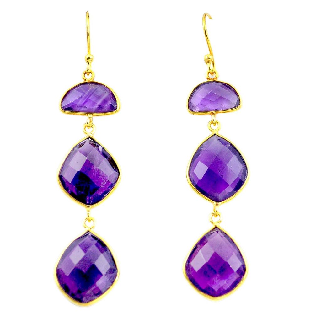 Natural purple amethyst 925 silver 14k gold dangle earrings m77061