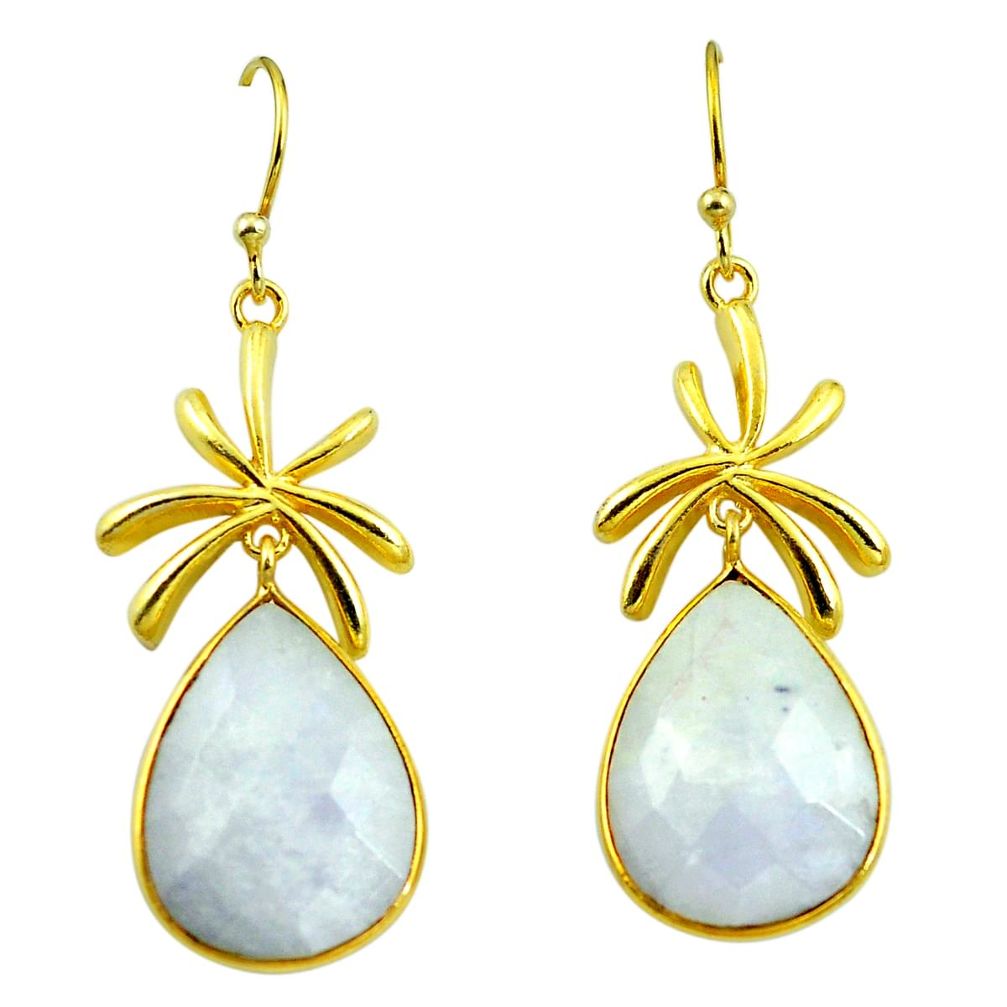 Natural rainbow moonstone 925 silver 14k gold dangle earrings m77072