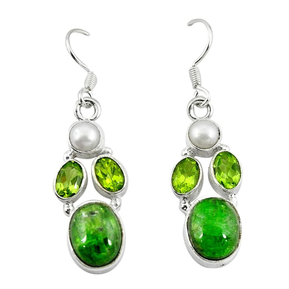 Natural green chrome diopside peridot 925 silver dangle earrings m7722