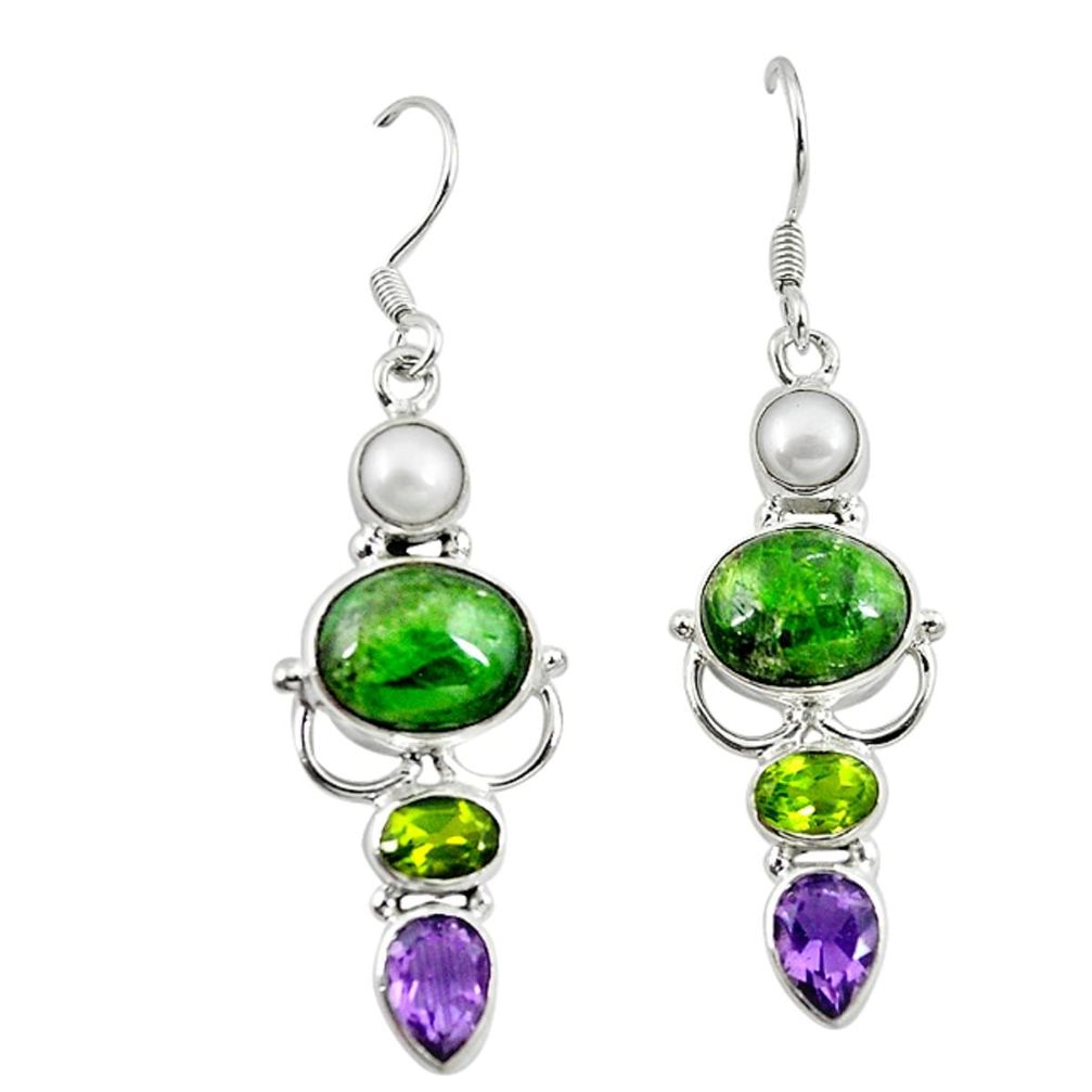 925 silver natural green chrome diopside peridot pearl dangle earrings m7727
