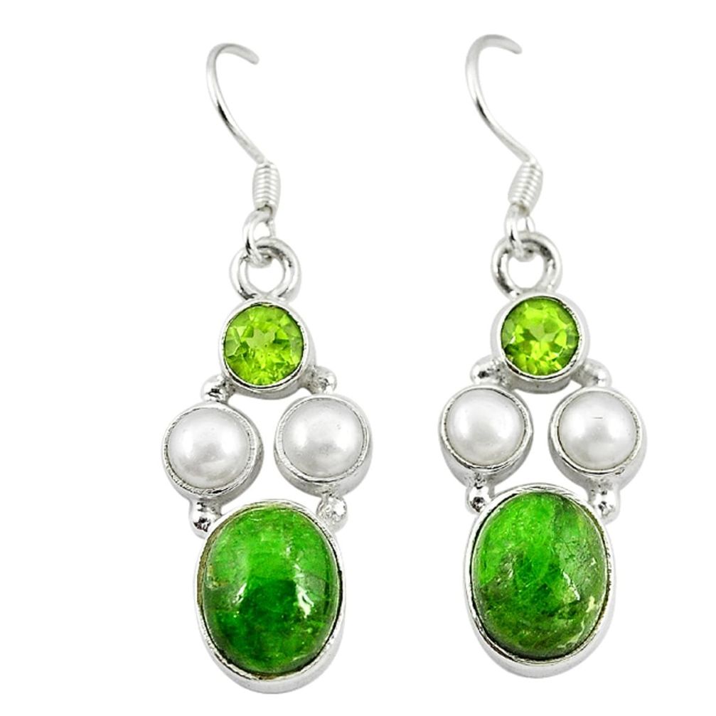 Natural green chrome diopside peridot 925 silver dangle earrings m7731